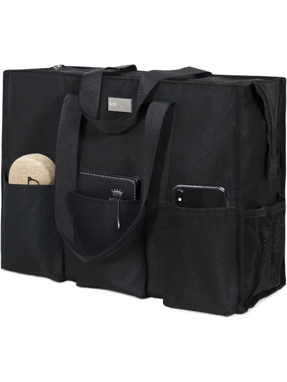 Women's Black Polyester Utility Water Resistant Working Tote Bag with 13 Pockets